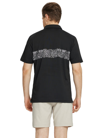 Men's Print Pattern Golf Polo Shirts-Black1