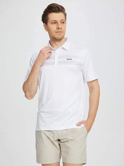 Men's Chest Print Golf Polo Shirts-White2