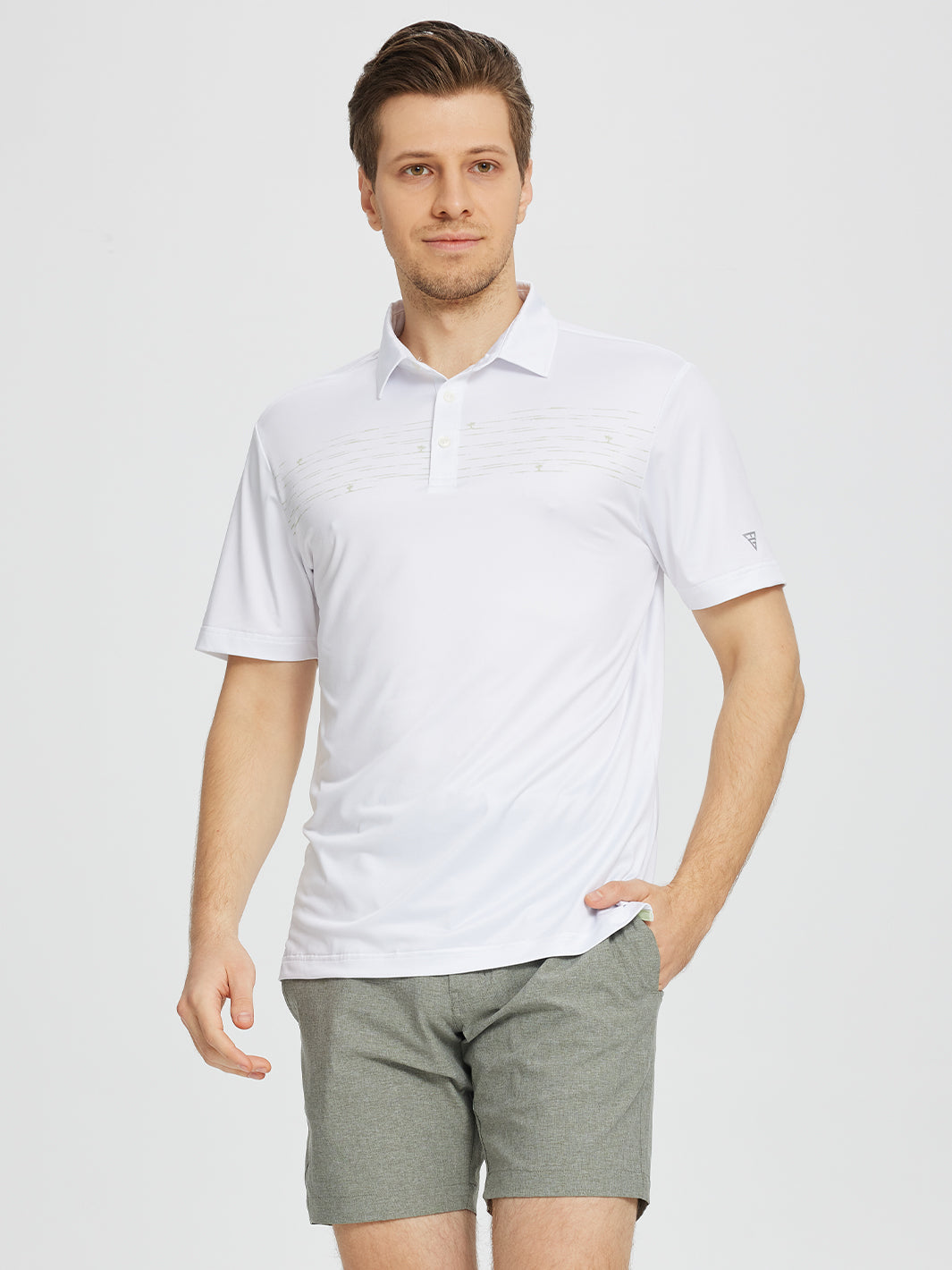 Men's Chest Print Golf Polo Shirts-White1
