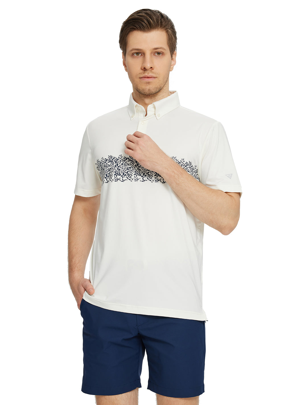 Men's Print Pattern Golf Polo Shirts-Cream