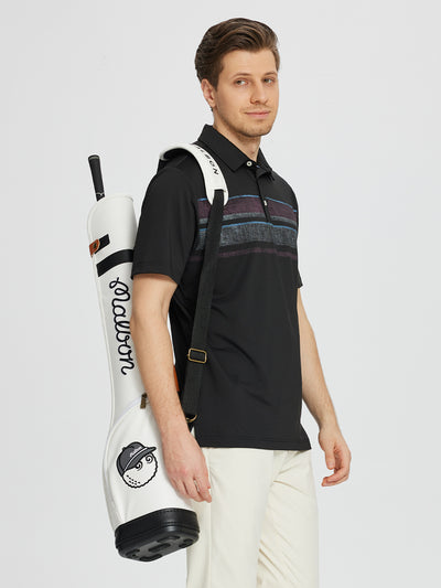 Men's Chest Print Golf Polo Shirts-Black2