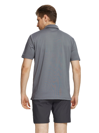 Men's Striped Print Golf Polo Shirts-Light Grey