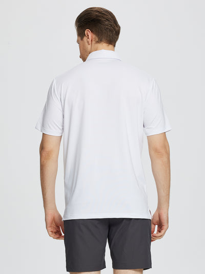 Men's Chest Print Golf Polo Shirts-White3
