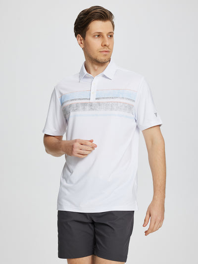 Men's Chest Print Golf Polo Shirts-White3