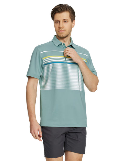 Men's Striped Print Golf Polo Shirts-Beryl Green
