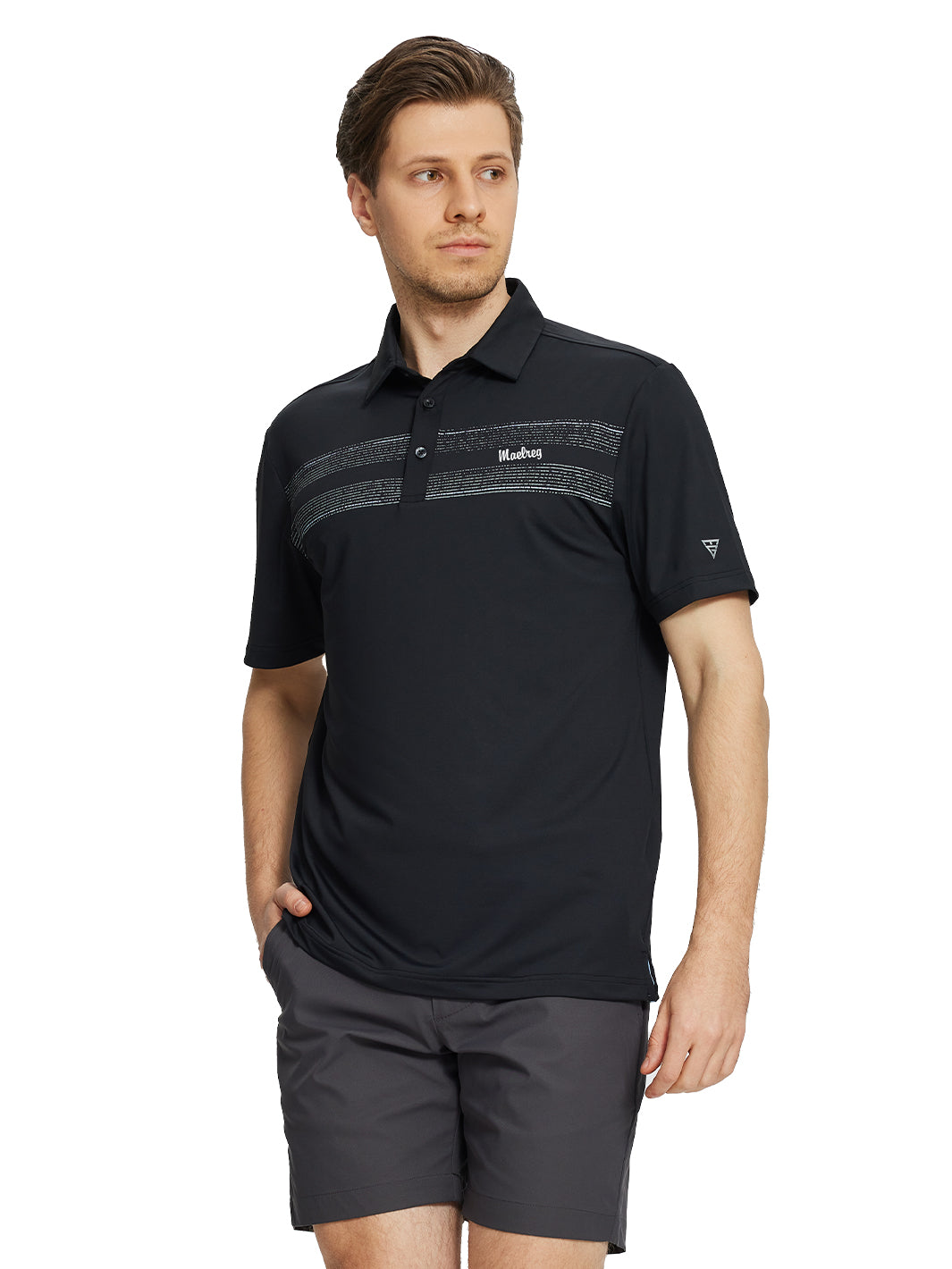 Men's Chest Print Golf Polo Shirts-Black1