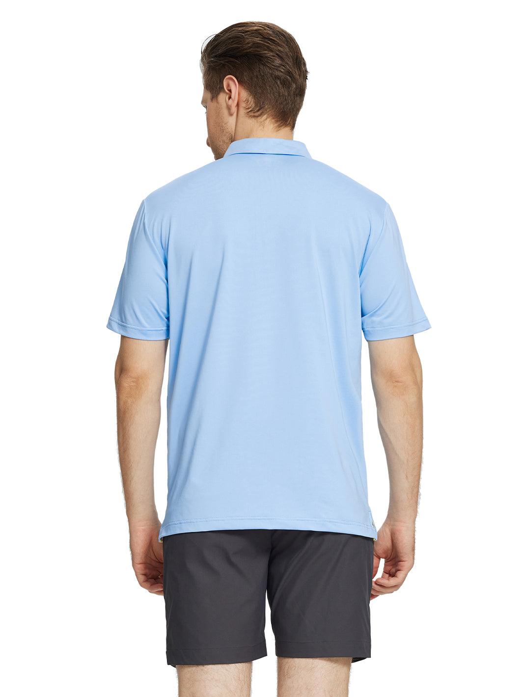 Men's Striped Print Golf Polo Shirts-Light Blue