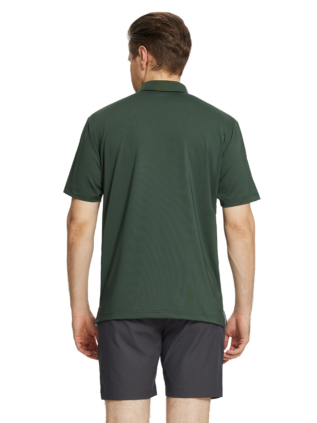 Men's Striped Print Golf Polo Shirts-Olive Green