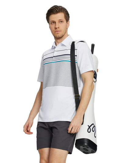 Men's Striped Print Golf Polo Shirts-White1