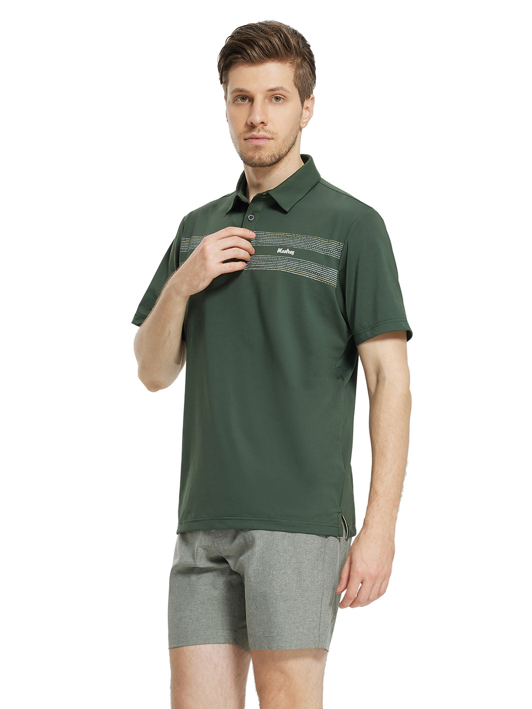 Men's Chest Print Golf Polo Shirts-Olive Green