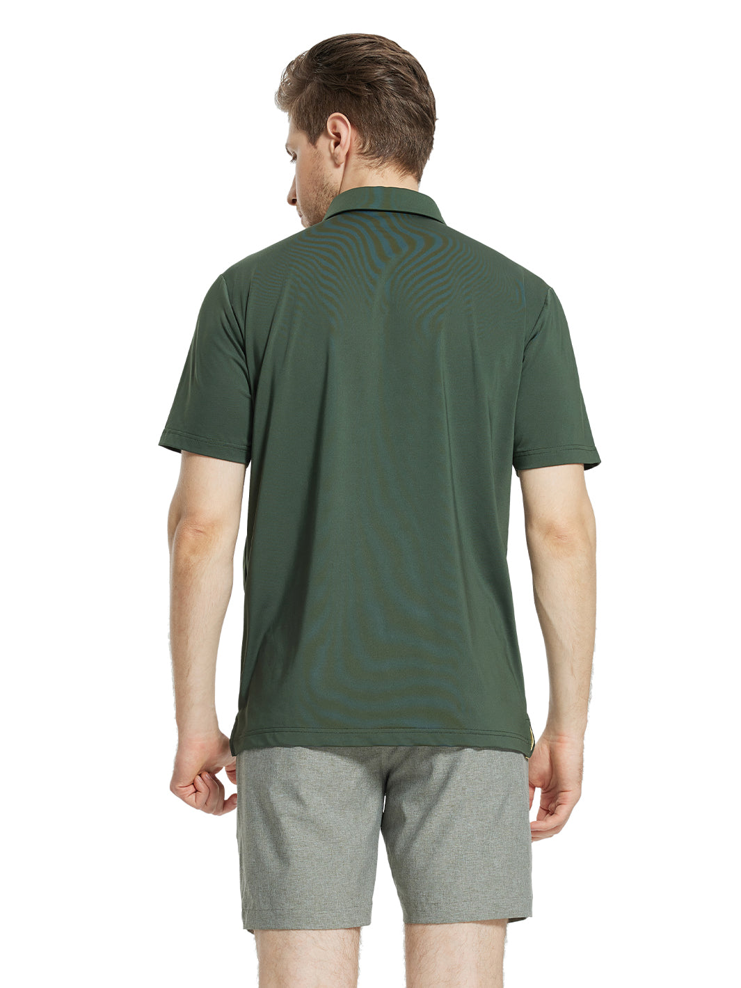 Men's Chest Print Golf Polo Shirts-Olive Green