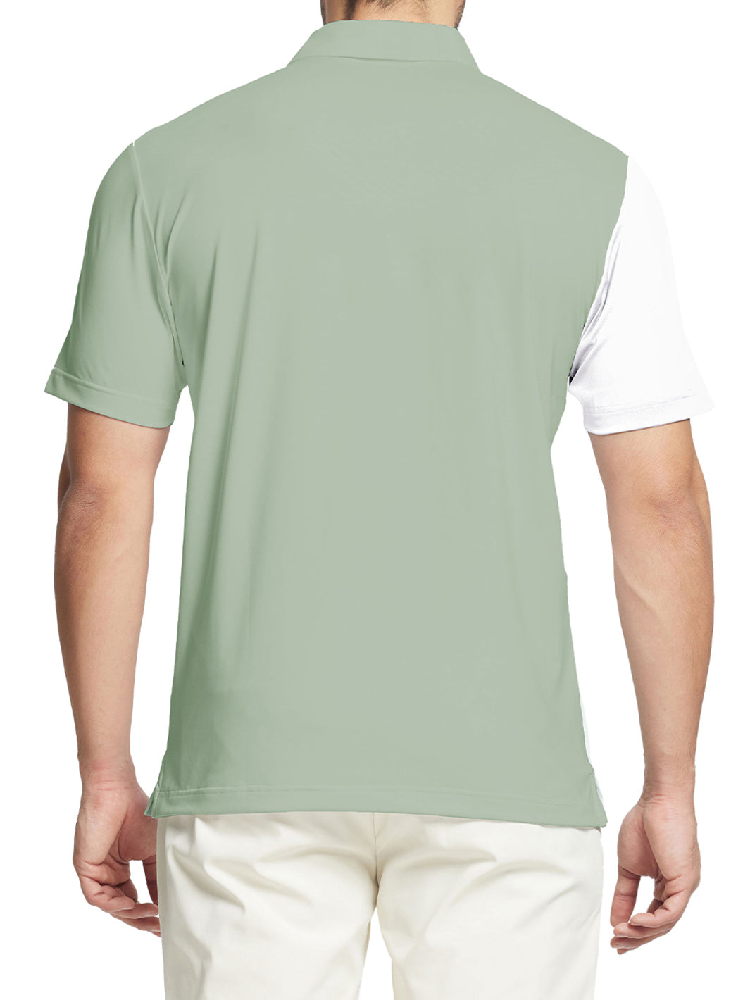 Men's Solid Color Block Patchwork Polo Shirts-Canary Green