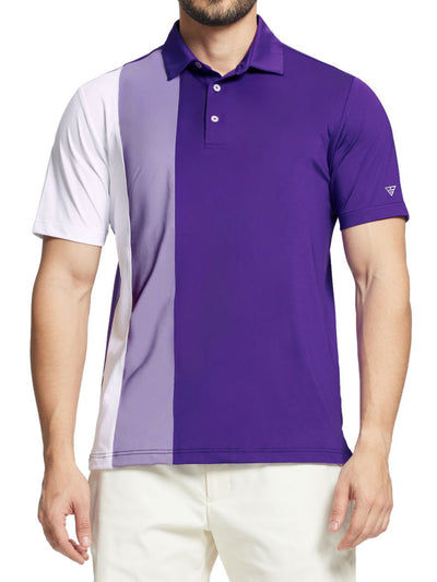 Men's Solid Color Block Patchwork Polo Shirts-Purple