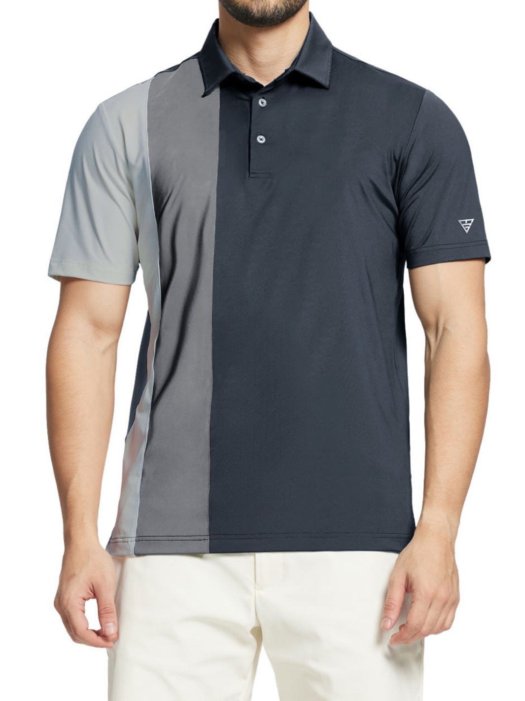 Men's Solid Color Block Patchwork Polo Shirts-Dark Grey