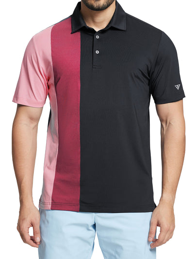 Men's Solid Color Block Patchwork Polo Shirts-Black