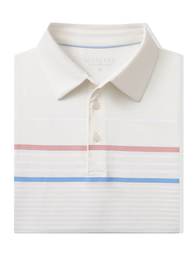 Men's Striped Print Golf Polo Shirts-Cream