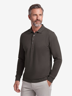 Solid Cotton Blend Collared Long Sleeve Polo