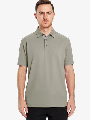 Half-body front pose with golf club in DARK KHAKI Ventilated Pique Performance Polo