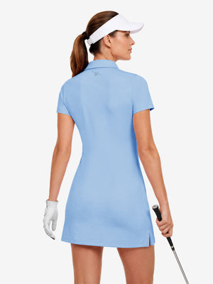 light blue golf dress Women Tennis Polo Dresses Ribbed Half Zip Pleated Light Blue Golf Work Attraco