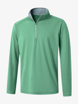 3D rendering of the Pinstripe Quarter Zip Pullover showcasing structure and design – GREEN MELANGE