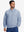 Model wearing casual windproof bomber jacket, slate blue, front upper body with relaxed fit