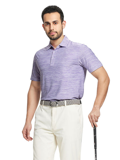 Men's Striped Golf Polo Shirts-Purple White