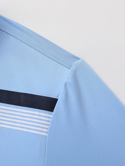 Men's Striped Print Golf Polo Shirts-Light Blue