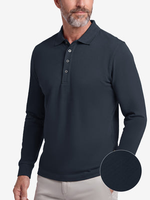 Solid Stretch Cotton Pique Long Sleeve Polo Shirts