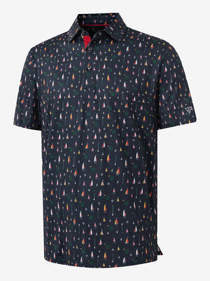 4 Way Stretch Print Collared Polo Shirts