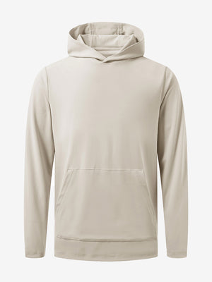 3D front view of the dry fit stretchy sweatshirts hoodie in khaki light, sleek and flexible design.