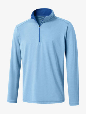 3D rendering of the Pinstripe Quarter Zip Pullover showcasing structure and design – LIGHT BLUE MELANGE