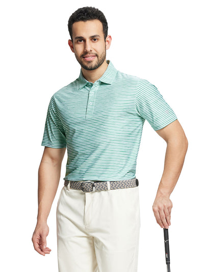 Men's Striped Golf Polo Shirts-Green White