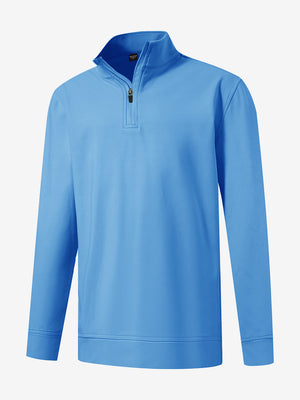 Front 3D view of youth winter micro-fleece quarter zip pullover, clean design with sky blue finish
