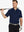 Half-body front pose with golf club in NAVY Ventilated Pique Performance Polo