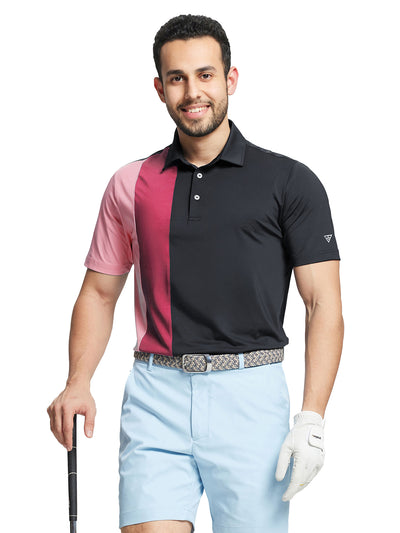 Men's Solid Color Block Patchwork Polo Shirts-Black