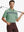 Half-body front view of model holding golf club wearing BERYL GREEN Stylish Chest Print Snap Polo