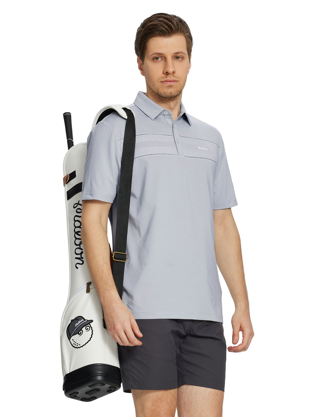 Men's Chest Print Golf Polo Shirts-Sliver Grey