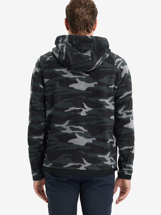 Back angle of the Polar Fleece Sweatshirt in Black Camo, model turns head slightly for casual style.