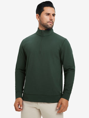 Ultra-Soft Brushed Fleece Lining Quarter Zip Sweatshirt in forest green, front upper body view