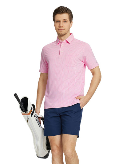 Men's Dry Fit Jacquard Pocket Golf Shirts-Rose