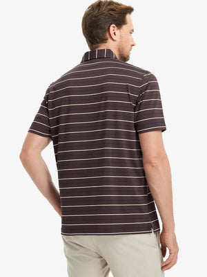 Back half-body view of model wearing BROWN STRIPE Stylish Performance Golf Polo