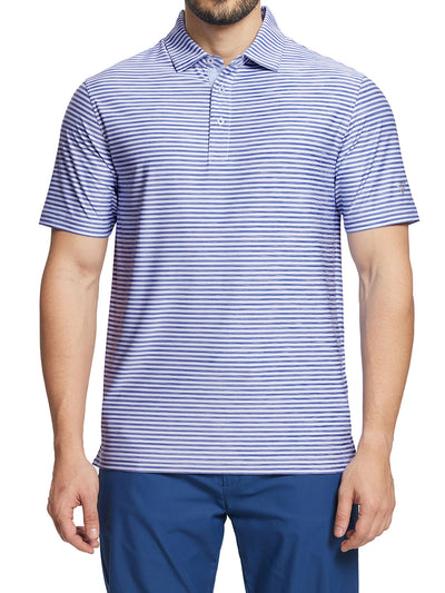 Men's Striped Golf Polo Shirts-Blue White