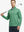 Half-body front view of model holding golf club in Pinstripe Quarter Zip Pullover – GREEN MELANGE