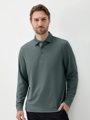 Moisture Wicking Long Sleeve Herringbone Polo Shirts