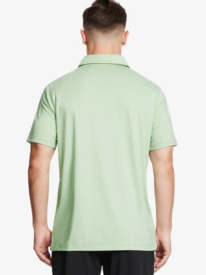 Back half-body view of male model wearing the Canary Green Everyday Classic Solid Polo
