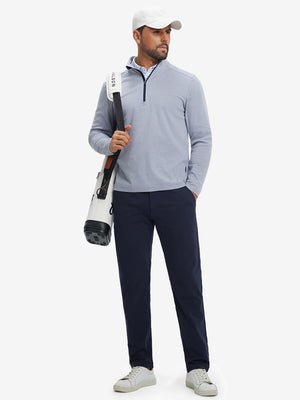 Full body front view of model wearing Golf Lightweight Fleece Lined Dress Pants in navy