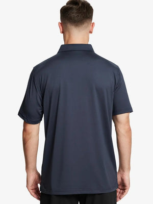 Back half-body view of male model wearing the Dark Grey Everyday Classic Solid Polo