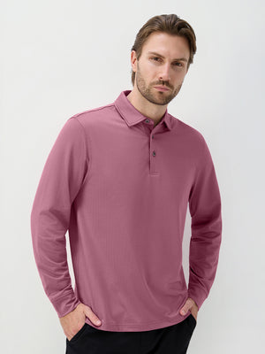 Moisture Wicking Long Sleeve Herringbone Polo Shirts