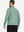 Back upper-body view of quarter zip melange pullover on model, shown in dark green melange.