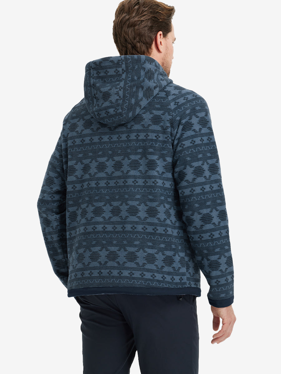 Back angle of the Polar Fleece Sweatshirt in Navy Ethnic, model turns head slightly for casual style.